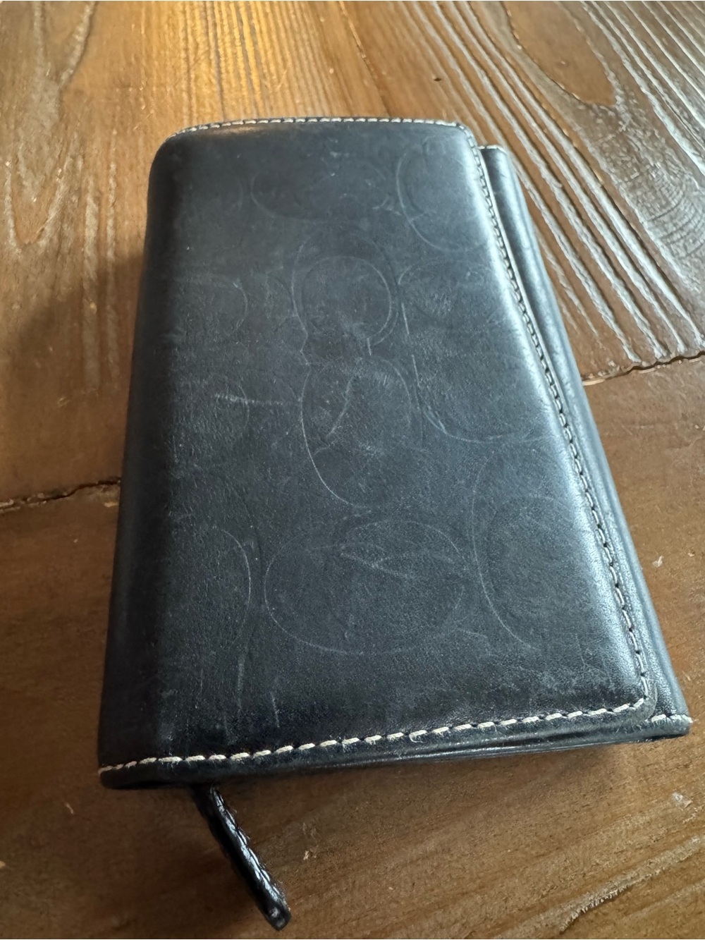Vintage Coach Black Leather Signature Embossed Trifold Long Wallet